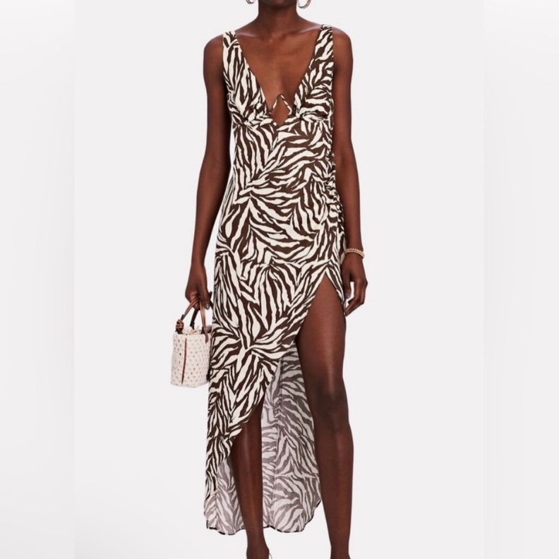 #48 Rumer Nwt Cyrus Maxi Zebra Brown Print Underwire Wrap Maxi Midi